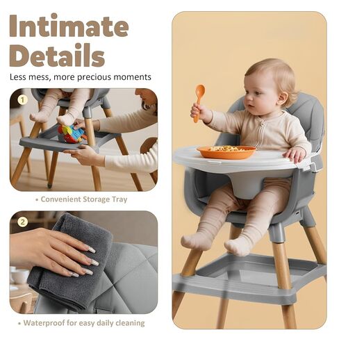 8 in 1 Wooden High Chairs for Babies Toddlers, Convertible to Booster Seat, Baby Feeding Highchair w/ 5-Point Safety Harness, Removable Tray & Cushion, Green in Kuwait