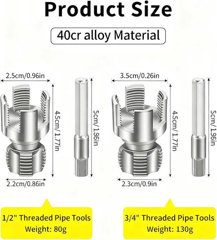 PVC Pipe Threader Cutting Tool - 2PCS Integrated Internal & External Pipe Threading Tool Electric Drill Compatible PVC Pipe Threader Kit, Pipe Sizes Rethreading Tool (1/2"+3/4") in Saudi Arabia