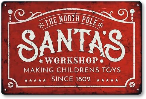 علامة ديكورات ورشة عمل سانتا - علامة معدنية عتيقة، فن ديكور جدار عيد الميلاد للمنزل، المطبخ، داخلي، جدار بار المنزل، هدايا للنساء، 12 × 8 بوصة in Kuwait