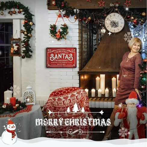 علامة ديكورات ورشة عمل سانتا - علامة معدنية عتيقة، فن ديكور جدار عيد الميلاد للمنزل، المطبخ، داخلي، جدار بار المنزل، هدايا للنساء، 12 × 8 بوصة in Kuwait