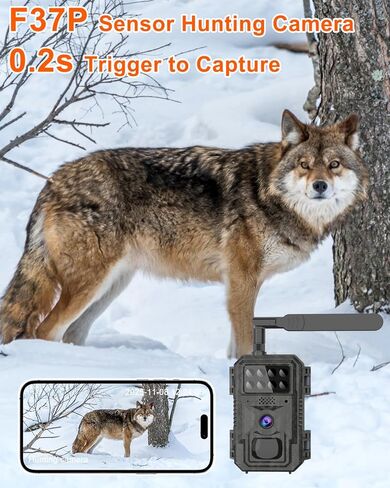 كاميرا Vatony 4G الخلوية - مع زاوية عريضة 2K 48 ميجابكسل 120 درجة، رؤية ليلية تصل إلى 100 قدم، كاميرا صيد تعمل بالطاقة الشمسية مع تخزين SD، مقاومة للماء IP68، كاميرا للحياة البرية تعمل بالحركة in Kuwait