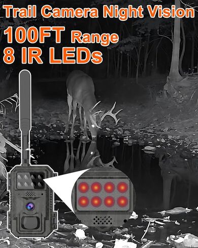 كاميرا Vatony 4G الخلوية - مع زاوية عريضة 2K 48 ميجابكسل 120 درجة، رؤية ليلية تصل إلى 100 قدم، كاميرا صيد تعمل بالطاقة الشمسية مع تخزين SD، مقاومة للماء IP68، كاميرا للحياة البرية تعمل بالحركة in Kuwait