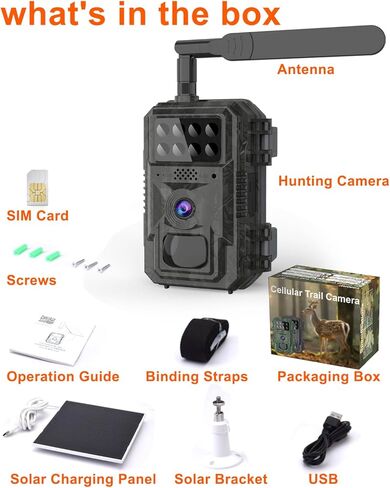 كاميرا Vatony 4G الخلوية - مع زاوية عريضة 2K 48 ميجابكسل 120 درجة، رؤية ليلية تصل إلى 100 قدم، كاميرا صيد تعمل بالطاقة الشمسية مع تخزين SD، مقاومة للماء IP68، كاميرا للحياة البرية تعمل بالحركة in Kuwait