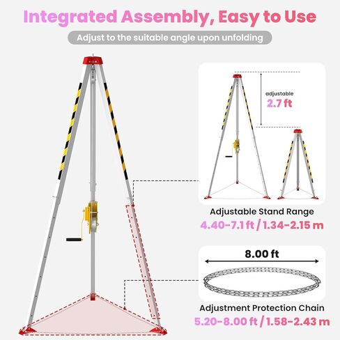 Confined Space Tripod Kit, 1800 lbs Winch, Confined Space Tripod with 7' Legs Bracket and 98' Cable, Confined Space Rescue Tripod for Fall Protection and Rescue Operations, Includes Storage Bag in Saudi Arabia