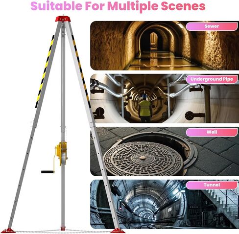Confined Space Tripod Kit, 1800 lbs Winch, Confined Space Tripod with 7' Legs Bracket and 98' Cable, Confined Space Rescue Tripod for Fall Protection and Rescue Operations, Includes Storage Bag in Saudi Arabia