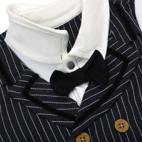 HUAANIUE Baby Boys Tuxedo Romper Clothes One Piece Suit Outfit 0-24Months | Soft breathable fabric, tuxedo style with bow tie, snap closure for easy diaper changes, multi-scene use, all-season wear in Saudi Arabia