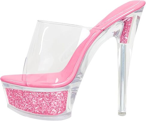 صنادل Fantoesay النسائية ذات الكعب العالي اللامعة ذات المنصة اللامعة - شفافة لامعة 5 بوصات + كعب مثير سهل الارتداء in Kuwait