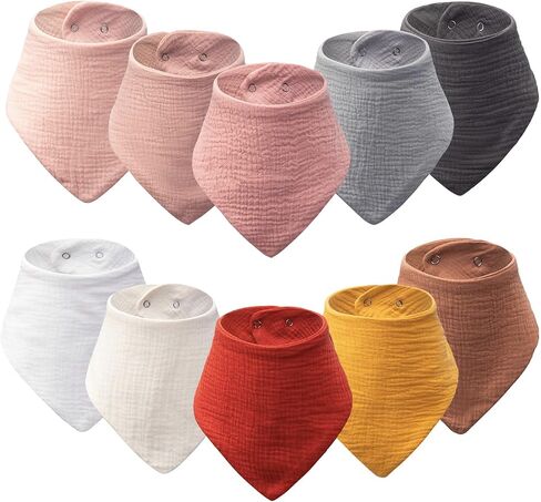10-Pack Baby Bandana Bibs, Soft 100% Cotton Absorbent Drool & Teething Bibs for Newborn Infant Boys Girls in Saudi Arabia