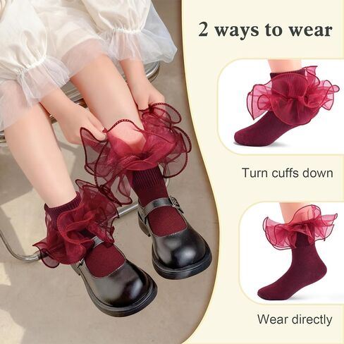 SAOROPEB Toddler Ruffle Socks, 3 Styles，5 Size, Frilly Dress Socks for Girls Princess Lace Ruffles Socks Set in Kuwait