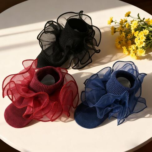 SAOROPEB Toddler Ruffle Socks, 3 Styles，5 Size, Frilly Dress Socks for Girls Princess Lace Ruffles Socks Set in Kuwait