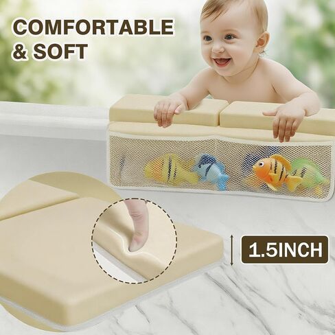 Water-Resistant Baby Bath Kneeler and Elbow Rest Pad Set, Soft Painless Tub Kneeling Pad for Bathing Baby with Toy Pocket Bathtub Knee Cushion Mat for First Time Mom Newborn Bath Time Essentials in Saudi Arabia