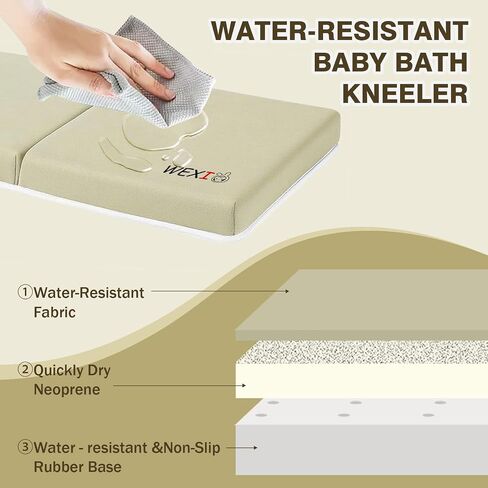 Water-Resistant Baby Bath Kneeler and Elbow Rest Pad Set, Soft Painless Tub Kneeling Pad for Bathing Baby with Toy Pocket Bathtub Knee Cushion Mat for First Time Mom Newborn Bath Time Essentials in Saudi Arabia