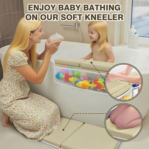 Water-Resistant Baby Bath Kneeler and Elbow Rest Pad Set, Soft Painless Tub Kneeling Pad for Bathing Baby with Toy Pocket Bathtub Knee Cushion Mat for First Time Mom Newborn Bath Time Essentials in Saudi Arabia