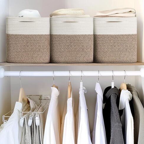 صندوق تخزين مكعب مقاس 11 × 11 - 3 عبوات منظم مكعبات تخزين منسوجة، سلال من الحبال القطنية مقاس 11 بوصة للتنظيم، سلال مربعة للأرفف، صناديق خزانة حضانة الأطفال، منظم صندوق ألعاب المكعب in Kuwait