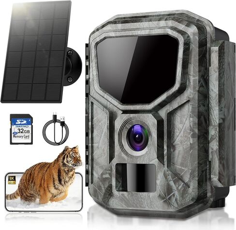 كاميرا Trail Camera 8K 60MP تعمل بالطاقة الشمسية واي فاي مع رؤية ليلية - بطارية مدمجة 7800 مللي أمبير في الساعة، مقاومة للماء IP66، تنشيط الحركة، بطاقة ذاكرة 32 جيجابايت، التحكم في التطبيق in Saudi Arabia