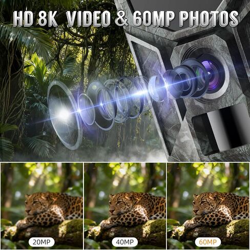 كاميرا Trail Camera 8K 60MP تعمل بالطاقة الشمسية واي فاي مع رؤية ليلية - بطارية مدمجة 7800 مللي أمبير في الساعة، مقاومة للماء IP66، تنشيط الحركة، بطاقة ذاكرة 32 جيجابايت، التحكم في التطبيق in Saudi Arabia