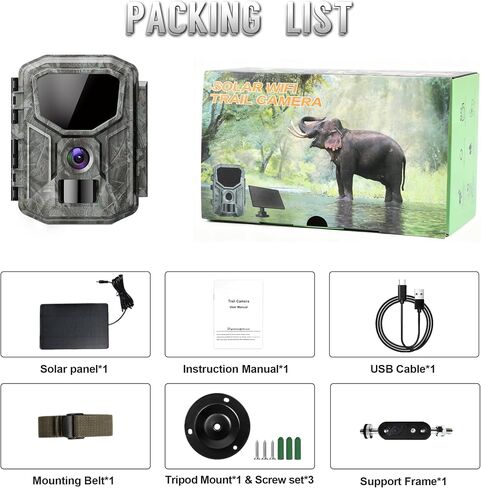 كاميرا Trail Camera 8K 60MP تعمل بالطاقة الشمسية واي فاي مع رؤية ليلية - بطارية مدمجة 7800 مللي أمبير في الساعة، مقاومة للماء IP66، تنشيط الحركة، بطاقة ذاكرة 32 جيجابايت، التحكم في التطبيق in Saudi Arabia