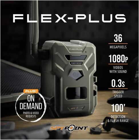 Spypoint Flex-Plus Cellular Trail Camera 36MP Photos 1080p Videos Dual-SIM LTE GPS Extended Battery Bundle with MicroSD 32GB and Card Reader (3 Items) in Saudi Arabia