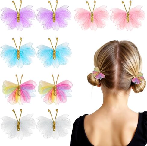 10 Pcs Butterfly Hair Clip, Tulle Mesh Butterfly Babies Hair Accessories, Colorful Clip on Butterflies for Baby, Women Cosplaying Halloween Wedding Birthday Party Decor in Saudi Arabia