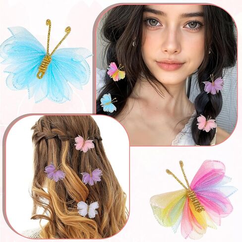 10 Pcs Butterfly Hair Clip, Tulle Mesh Butterfly Babies Hair Accessories, Colorful Clip on Butterflies for Baby, Women Cosplaying Halloween Wedding Birthday Party Decor in Saudi Arabia