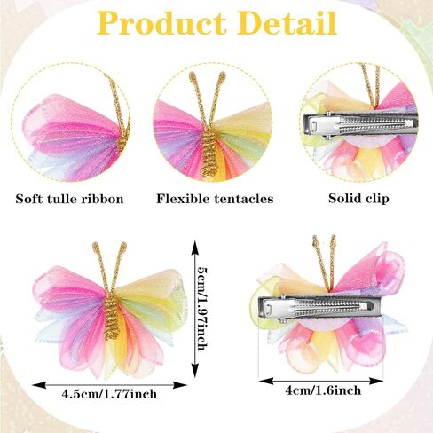 10 Pcs Butterfly Hair Clip, Tulle Mesh Butterfly Babies Hair Accessories, Colorful Clip on Butterflies for Baby, Women Cosplaying Halloween Wedding Birthday Party Decor in Saudi Arabia