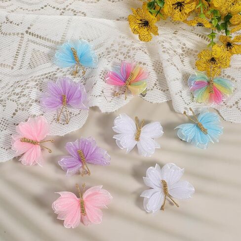 10 Pcs Butterfly Hair Clip, Tulle Mesh Butterfly Babies Hair Accessories, Colorful Clip on Butterflies for Baby, Women Cosplaying Halloween Wedding Birthday Party Decor in Saudi Arabia