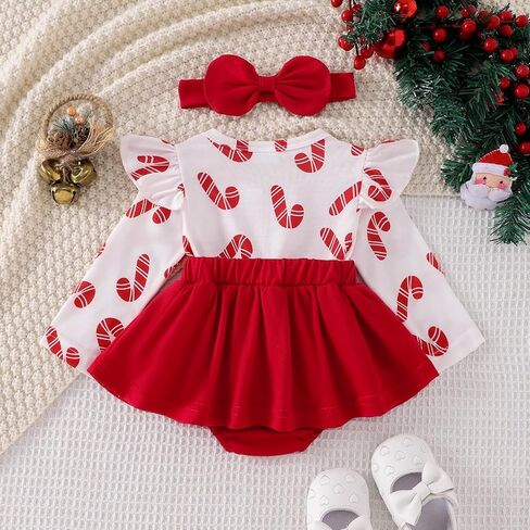 Aopwsrlyi Newborn Baby Girl Thanksgiving Outfits Infant Christmas Outfit Fall Winter Long Sleeve Romper Dress with Headband in Saudi Arabia