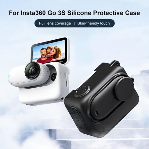 for Insta360 GO 3S PULUZ Camera Charging Box Silicone Cover with Lens Cap & Strap (Black) in Saudi Arabia
