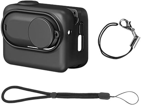 for Insta360 GO 3S PULUZ Camera Charging Box Silicone Cover with Lens Cap & Strap (Black) in Saudi Arabia