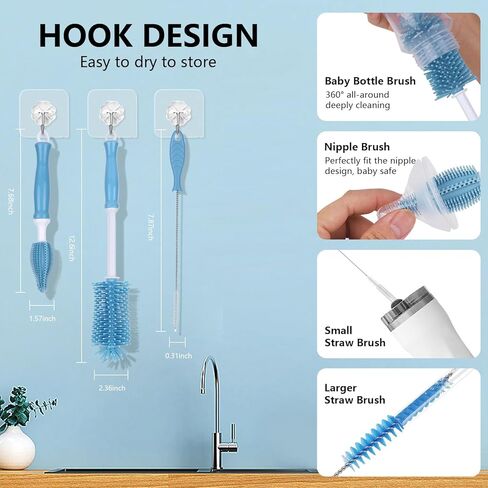 فرشاة تنظيف الزجاجات من السيليكون، مجموعة فرش الزجاجة الأساسية للسفر للأطفال، فرشاة سيليكون 3 في 1، فرشاة الحلمة، فرشاة القش in Kuwait