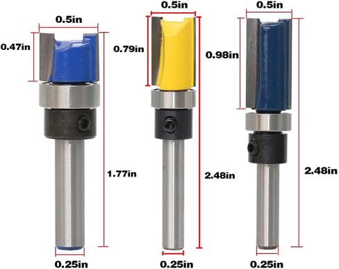 3PCS Router Bits for Woodworking Router Bit Set 1/4 Shank Straight Carbide Alloy Wood-Working Milling Cutter 1/4" Shank Dia Top Bearing Flush Trim Routers Bit Wood-Working Milling Cutter in Saudi Arabia