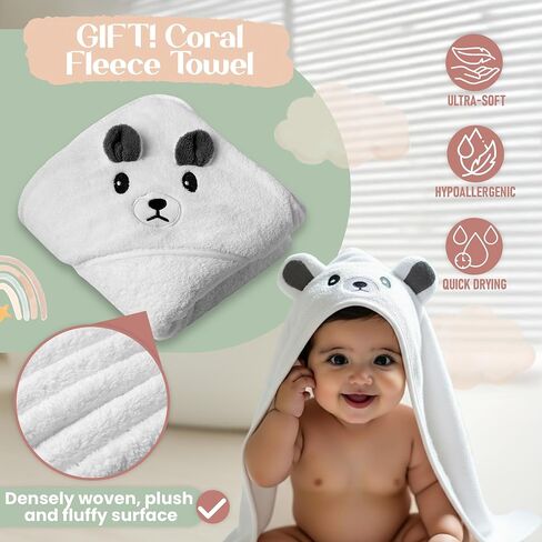 Bornealand® 2" Extra Thick Baby Bath Kneeler and Elbow Rest Pad Set + Hooded Towel - Embroidered Kneeling Pad for Bathing Baby - Dual-Layer Memory Foam Bathtub Kneeler and Elbow Rest Set in Saudi Arabia