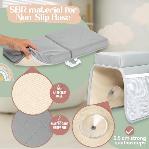 Bornealand® 2" Extra Thick Baby Bath Kneeler and Elbow Rest Pad Set + Hooded Towel - Embroidered Kneeling Pad for Bathing Baby - Dual-Layer Memory Foam Bathtub Kneeler and Elbow Rest Set in Saudi Arabia