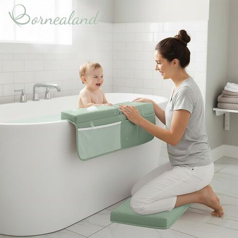 طقم وسادة مسند للركبة ومسند الكوع من Bornealand® مقاس 2 بوصة + منشفة بغطاء للرأس - وسادة ركوع مطرزة لاستحمام الطفل - مجموعة مسند للركبة ومسند للكوع من الإسفنج الذكي بطبقة مزدوجة in Kuwait