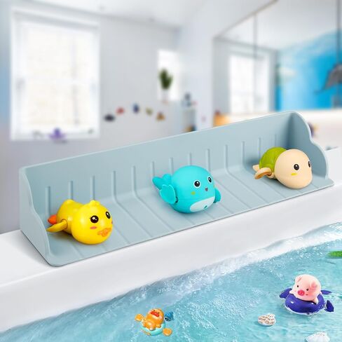 Bathtub Splash Guard for Tub, Silicone Bathtub Caddy Tray with Play Shelf, Kids Bath Tub Shelf and Organizer for Baby Bath Toys, Bath Toy Holder, Toddler Bathtub Accessories(Classic Blue) in Saudi Arabia