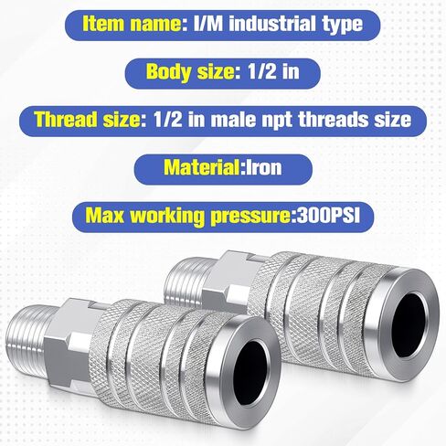 مجموعة تركيبات خرطوم الهواء 1/2 بوصة، قارنة توصيل الهواء الصناعية، 2 قطعة I/M من النوع الصناعي مع 1/2 بوصة MNPT، 3 قطع مقابس مع 1/2 بوصة NPT، تركيبات توصيل سريعة من الفولاذ 300PSI in Kuwait