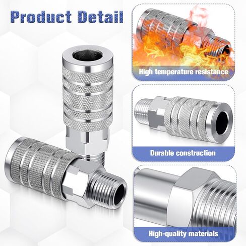 مجموعة تركيبات خرطوم الهواء 1/2 بوصة، قارنة توصيل الهواء الصناعية، 2 قطعة I/M من النوع الصناعي مع 1/2 بوصة MNPT، 3 قطع مقابس مع 1/2 بوصة NPT، تركيبات توصيل سريعة من الفولاذ 300PSI in Kuwait