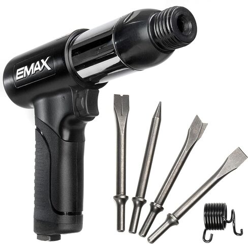 مجموعة مطرقة الهواء EMAX - مجموعة أدوات مطرقة هوائية 2,100 نبضة في الدقيقة مع قبضة TPR مضادة للاهتزاز و4 قطع إزميل متنوعة مقاس 3/4 بوصة × 7 بوصة - EATHM10S1P in Kuwait