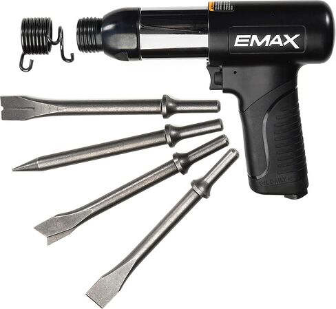 مجموعة مطرقة الهواء EMAX - مجموعة أدوات مطرقة هوائية 2,100 نبضة في الدقيقة مع قبضة TPR مضادة للاهتزاز و4 قطع إزميل متنوعة مقاس 3/4 بوصة × 7 بوصة - EATHM10S1P in Kuwait