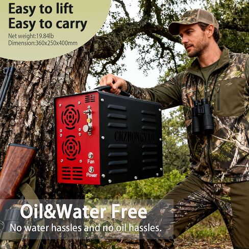 ضاغط هواء محمول PORTAIR 4500PSI HPA، إيقاف تلقائي، خالي من الزيت/الماء، محول طاقة مدمج PCP ضاغط هواء لبندقية الهواء، خزان سكوبا، مدعوم ببطارية السيارة 12 فولت تيار مستمر أو المنزل 110 فولت تيار متردد، 4500 رطل لكل بوصة مربعة/30 ميجاباسكال in Kuwait
