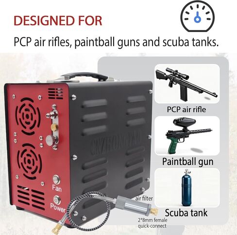 ضاغط هواء محمول PORTAIR 4500PSI HPA، إيقاف تلقائي، خالي من الزيت/الماء، محول طاقة مدمج PCP ضاغط هواء لبندقية الهواء، خزان سكوبا، مدعوم ببطارية السيارة 12 فولت تيار مستمر أو المنزل 110 فولت تيار متردد، 4500 رطل لكل بوصة مربعة/30 ميجاباسكال in Kuwait