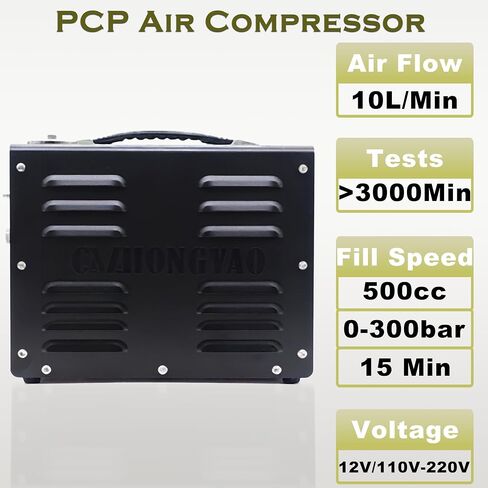 ضاغط هواء محمول PORTAIR 4500PSI HPA، إيقاف تلقائي، خالي من الزيت/الماء، محول طاقة مدمج PCP ضاغط هواء لبندقية الهواء، خزان سكوبا، مدعوم ببطارية السيارة 12 فولت تيار مستمر أو المنزل 110 فولت تيار متردد، 4500 رطل لكل بوصة مربعة/30 ميجاباسكال in Kuwait