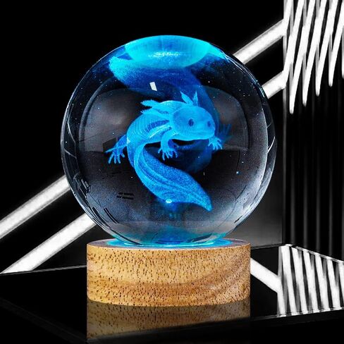 3D Axolotl كريستال الكرة ضوء الليل مع 16 لون LED قاعدة خشبية، ترقية 3.15 بوصة Axolotl مصباح الكرة الزجاجية مع جهاز التحكم عن بعد بارد مكتب ديكور الهدايا للأطفال الفتيات الفتيان الأصدقاء المشجعين in Kuwait
