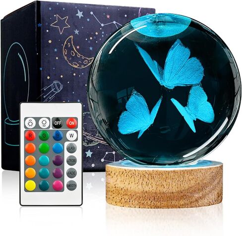 3D Axolotl Crystal Ball Night Light with 16 Color LED Wooden Base, Upgraded 3.15 Inch Axolotl Glass Ball Lamp with Remote Control Cool Desk Decor Gifts for Kids Girls Boys Friends Fans in Saudi Arabia
