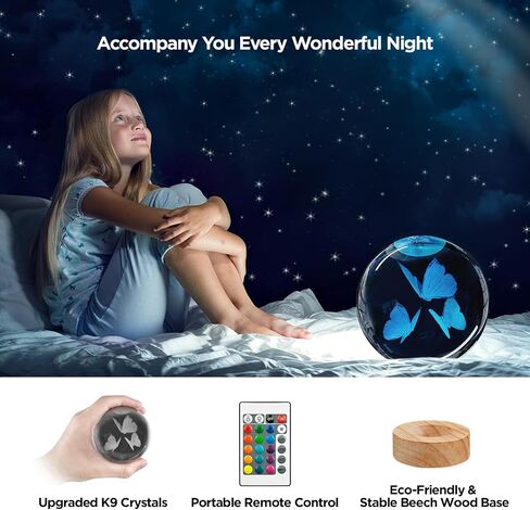 3D Axolotl Crystal Ball Night Light with 16 Color LED Wooden Base, Upgraded 3.15 Inch Axolotl Glass Ball Lamp with Remote Control Cool Desk Decor Gifts for Kids Girls Boys Friends Fans in Saudi Arabia
