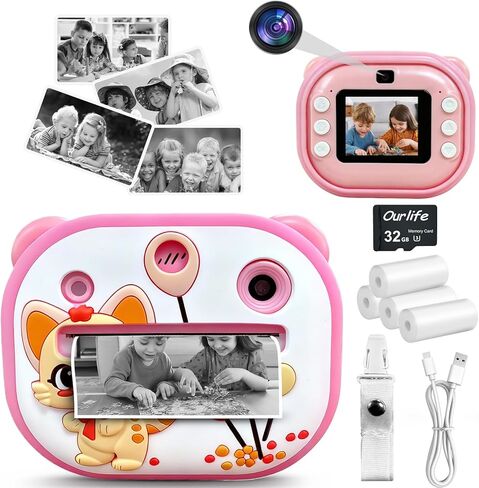 Kids Camera Instant Print,Instant Camera with Silicone Cover,1080P HD Dual-Lens Selfie Digital Cameras with 4 Rolls Paper & 32GB Card,Christmas Birthday Gifts for Toddler Teenagers Age 3-14 in Saudi Arabia