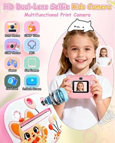 Kids Camera Instant Print,Instant Camera with Silicone Cover,1080P HD Dual-Lens Selfie Digital Cameras with 4 Rolls Paper & 32GB Card,Christmas Birthday Gifts for Toddler Teenagers Age 3-14 in Saudi Arabia