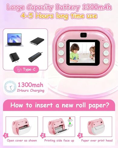 Kids Camera Instant Print,Instant Camera with Silicone Cover,1080P HD Dual-Lens Selfie Digital Cameras with 4 Rolls Paper & 32GB Card,Christmas Birthday Gifts for Toddler Teenagers Age 3-14 in Saudi Arabia