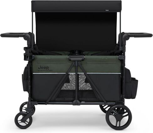 Delta Children - Jeep Aries Stroller Wagon - Premium Wagon for 2 Kids with Convertible Seats, Adjustable Push/Pull Handles, Removable Canopy & Flat Fold - Greenguard Gold Certified, Grey in Saudi Arabia