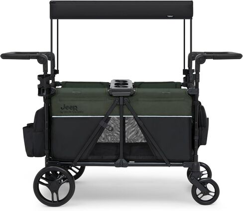 Delta Children - Jeep Aries Stroller Wagon - Premium Wagon for 2 Kids with Convertible Seats, Adjustable Push/Pull Handles, Removable Canopy & Flat Fold - Greenguard Gold Certified, Grey in Saudi Arabia